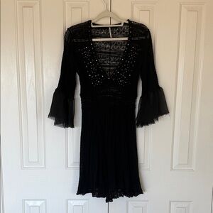 Free People Black Lace Dress with Bell Sleeves